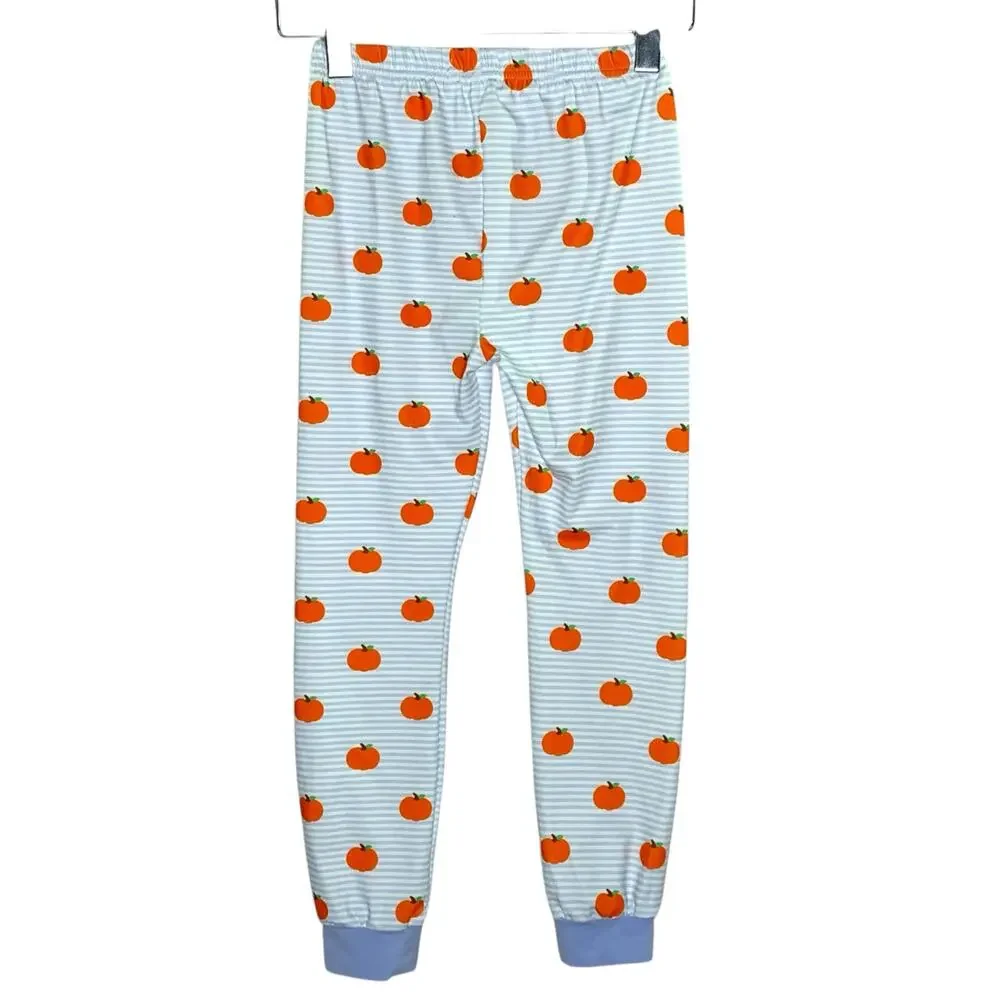 Cecil and Lou 8 Blue Striped Pumpkin Print Pajamas 2 Piece Set Fall Autumn
